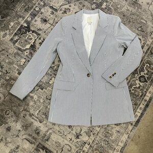 NWOT Joie Seersucker Blue and White Striped Blazer size L